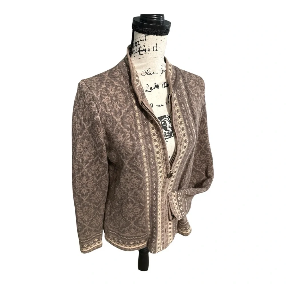 Appleseeds Brown Nordic Fair Isle Wool Blend Patterned Knit Cardigan Sweater M